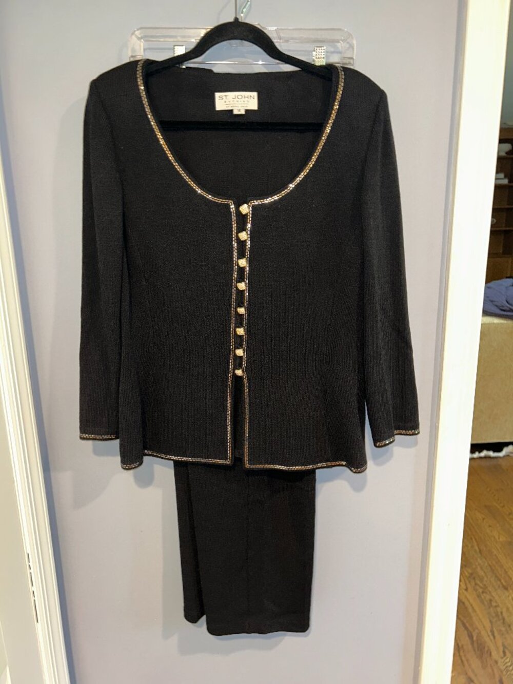 St. John Evening Jacket 14 & St John Collection Pant 12 Black Santana Knit Set